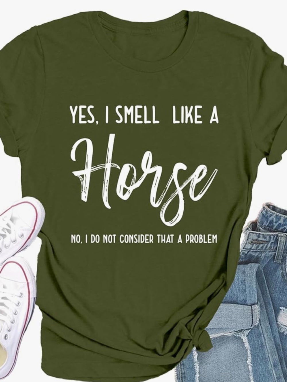 Chic Nation Olive Green "Yes I Smell Like A Horse" Graphic Tee